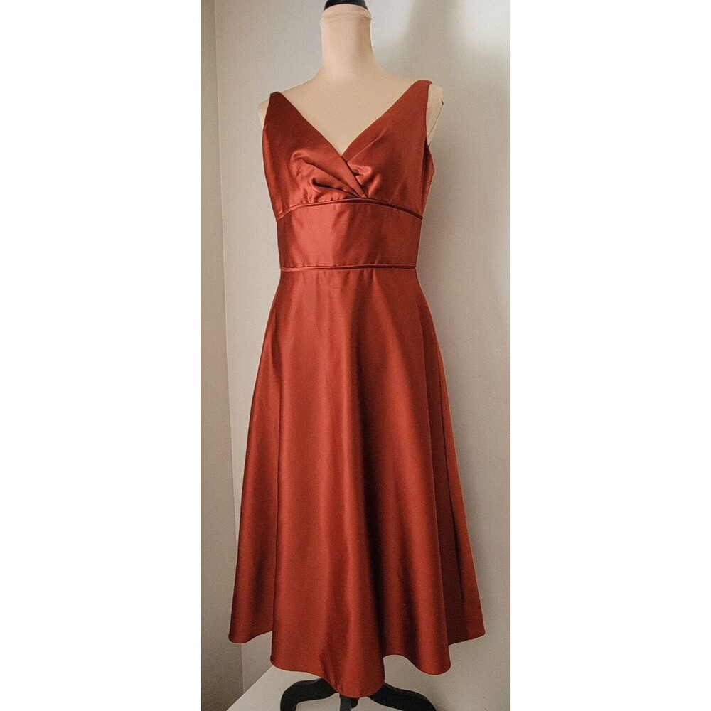 Jim Hjelm A-Line Midi Dress 12 Orange Satin